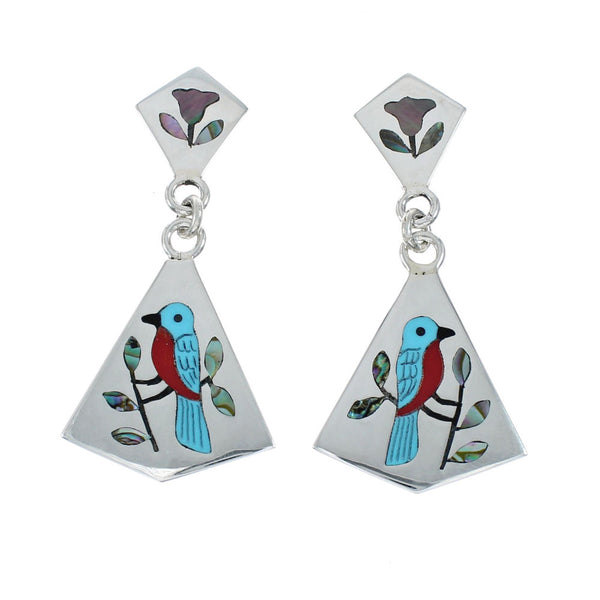 Multicolor Inlay Western Bluebird Genuine Sterling Silver Zuni Earrings NN20333